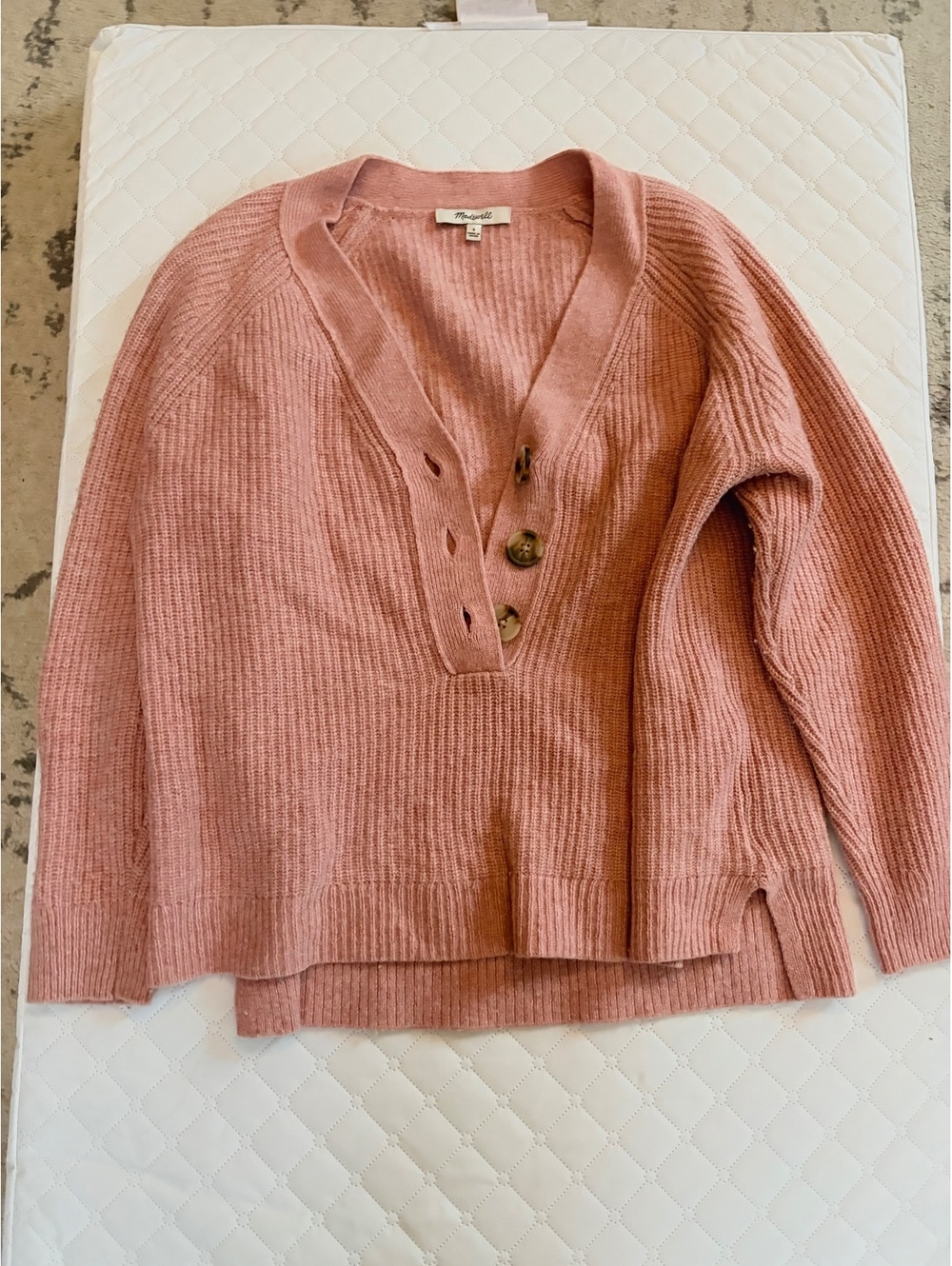 Madewell Pink 60% Wool Ribbed Button Front Sweater Size S
